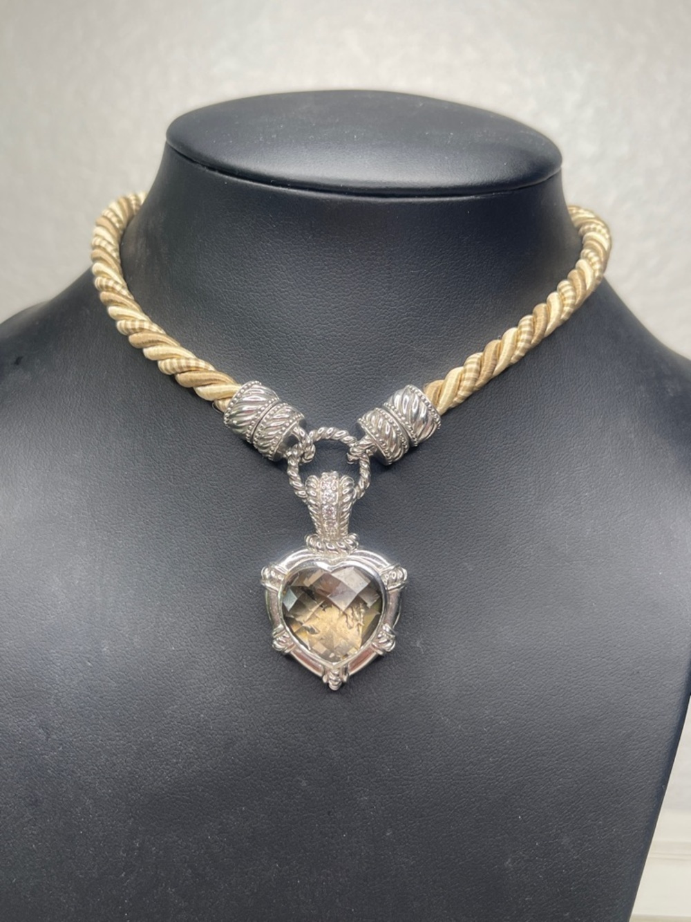 Judith Ripka Smokey Quartz Heart Enhancer Silk Cord Necklace